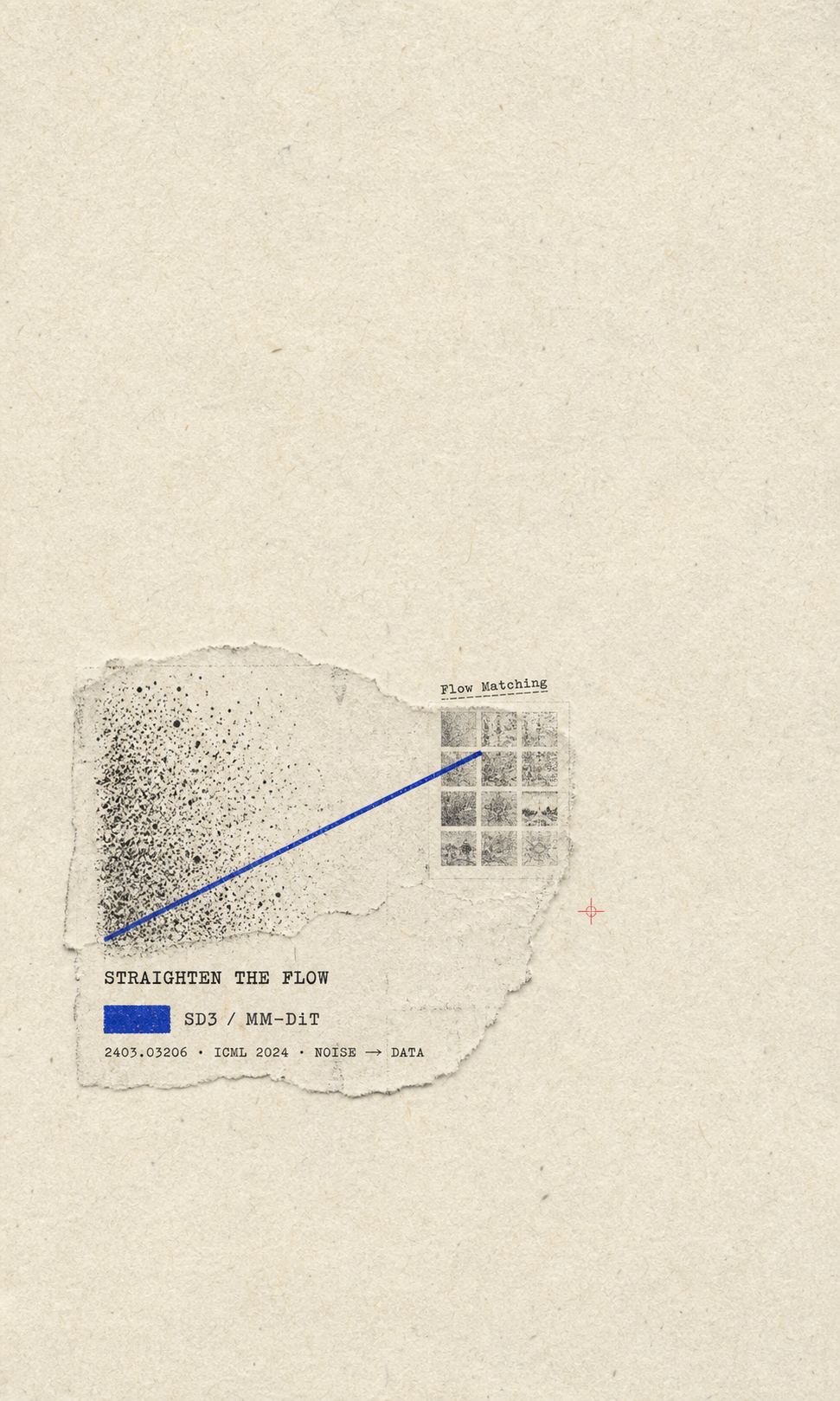 SD3 Minimal Zine 风格封面：从噪声沿直线路径走向数据